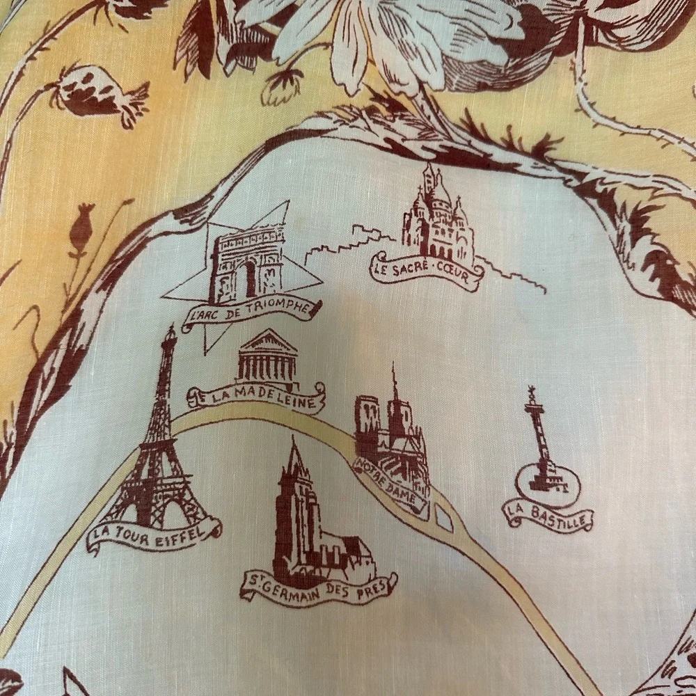 Vintage Paris Themed Souvenir Handkerchief Bandana Scarf